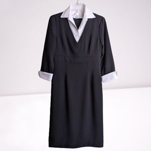 London Times Dress Black Removable White Collar & Cuffs Career Size 8